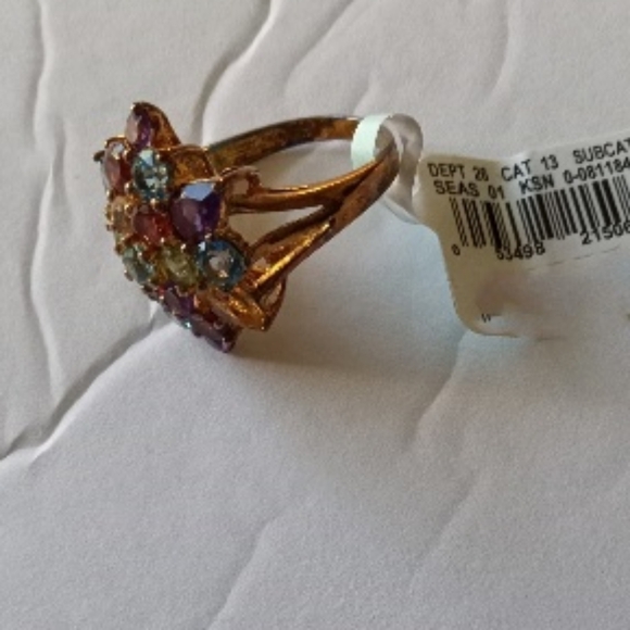 14 Kt Gold Over 925 Silver Multiple Gemstone Ring- Size: 7 - Picture 7 of 14